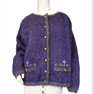 Vtg Kilkenny Wool Cardigan Sweater Rosette Buttons- Ireland